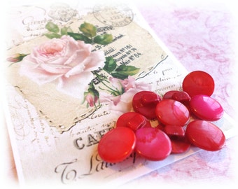 10 Red/Fuchsia PEARL Shank Vintage Buttons from Muscatine, Iowa