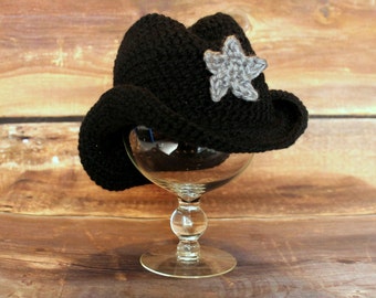 Cowboy Hat - Cowgirl Hat with Removable Star - knit cowboy hat crochet cowboy baby child toddler infant newborn tan brown black grey