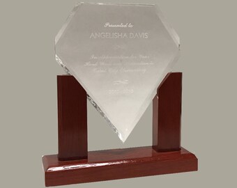 7” Diamond Acrylic Award on Mahogany Base with Custom Engraving