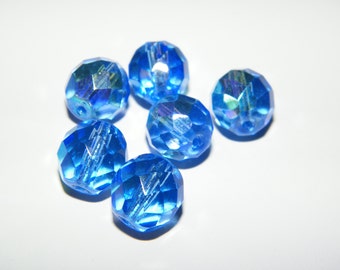 Blue AB Czech Glass Beads 12mm Faceted Round - 6