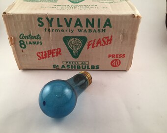 Flash Bulbs, Sylvania Super #40B Color Flash Bulbs,Vintage Color Film Flash Bulbs,Old Flash Bulbs,Super Flash Bulbs, Camera Bulbs,Blue Bulbs