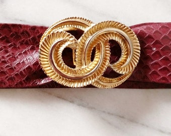 Vintage Mimi Di N Gold Infinity Belt Buckle with Maroon Leather Belt