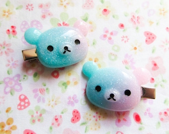 Kawaii Bear Hair Clips, Kawaii Hair Clips, Hairclips, Galaxy, Bear, Pastel, Fairy Kei, Cute Hair Clips, Teen / Girls Gift