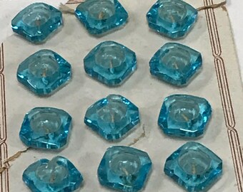 Vintage Czechoslovakia Glass Buttons/Turquoise/Sold by Bundle(12)