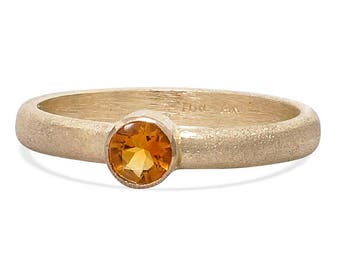 Solid Gold Ring - Citrine Ring - Stacking Ring - Birthstone Ring Gift for Mom - Gemstone Ring - Promise Ring for Her