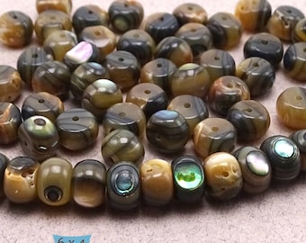 Black Mother of Pearl Rondelle Beads—10 Pcs | 47-164-10