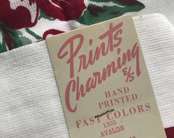 1940's Vintage Tablecloth~Red Floral & Jadeite Green by "Prints Charming"~Paper Label~Avalon Pattern~NOS~UNUSED~40 x 40