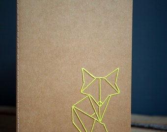 Hand embroidered Moleskine notebook A5 with origami-Fox