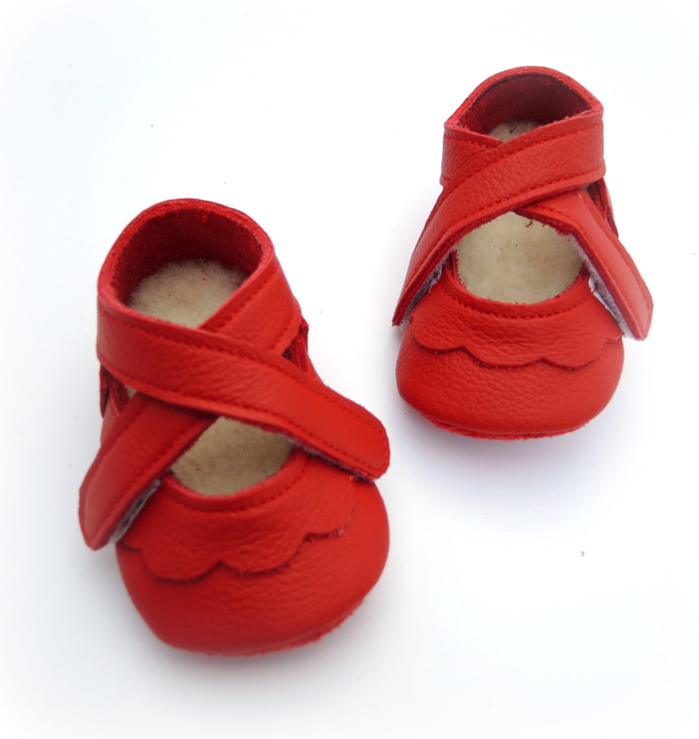 Handmade leather shoes for babies toddlers and children. Red