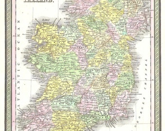 Ireland, Antique Map 1850; Beautiful Vintage Cartography