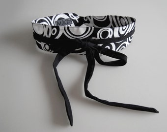 Obi Sash Belt, Geometric Print, Black and White Fashion, Circles, Eco Fashion, Womens Belts