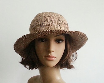 crocheted raffia straw sun hat, wide brim floppy beach hat