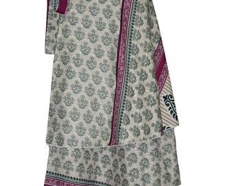 PREMIUM Reversible Boho Silk Sari Women's Wrap Around Skirt Printed Summer Beach Cover Up Magic Wrap Skirts