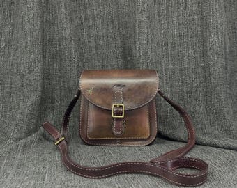 Women Leather Messenger Bag,Shoulder Bag,Minimalist Bag,HandMade,HandPainted,HandStitch-Model#2006