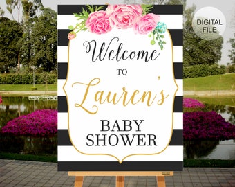 Welcome Baby Shower Sign, Baby Shower Decoration, Baby Shower Banner, Black & White Stripes Baby Shower, PRINTABLE SIGN, Welcome Sign, BS01