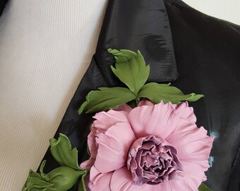 Pink Fantasy Rose Flower Leather Brooch.
