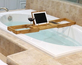 Bamboo Bathtub Caddy, Bathroom Accessory, Spa Gift, iPad Holder, Bathtub Phone Holder, Wine Glass Holder, Book Holder, WBF200-280