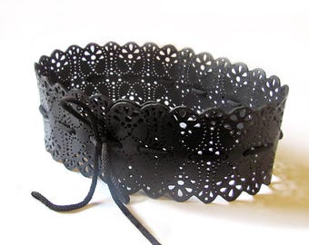 Wide, black leather belt, Black obi belt for womens, MADE to ORDER