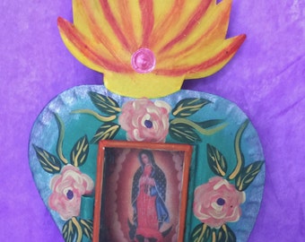 Virgin of Guadalupe in a glass heart