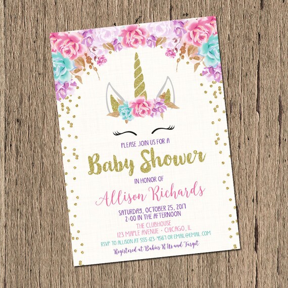 print cardstock 5x7 invitation Unicorn shower shower baby girl invitation baby print cardstock 5x7 invitation Unicorn shower shower baby girl invitation baby
