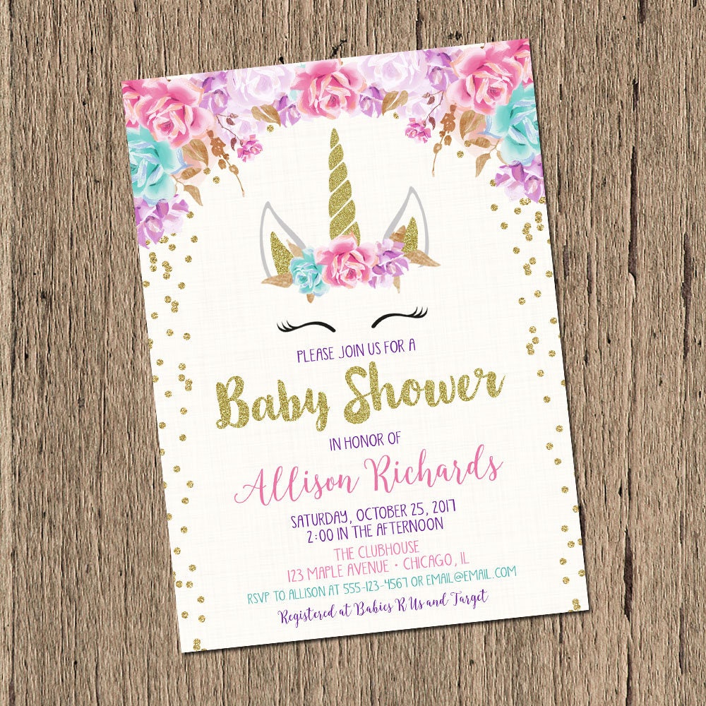 unicorn baby shower invitation girl baby shower invitation