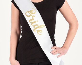 Bride Hen Do Bachelorette Sash Party Wear Ribbon Banner Rose Gold Silver Personalised Wedding Mrs Bridal