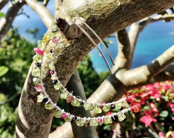 Tourmaline and Peridot Half Moon Sterling Silver Earrings