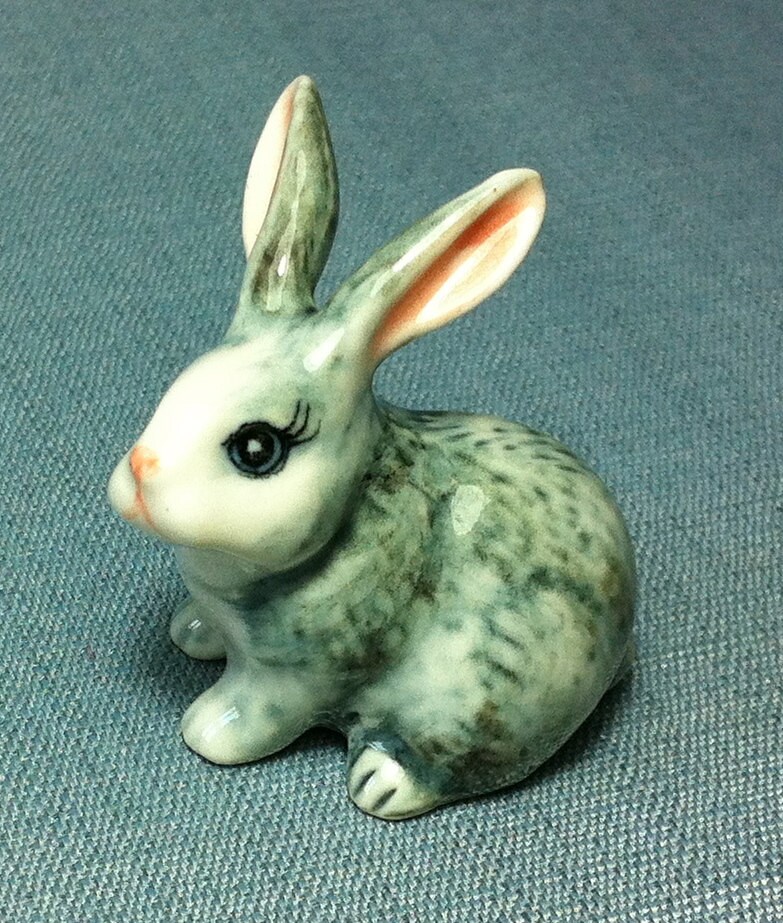 Miniature Ceramic Rabbit Bunny Animal Cute Little Funny Tiny