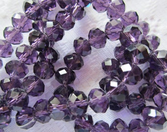 24 Dark Grape Purple Faceted Rondelle Crystal Beads 8mm x 6mm