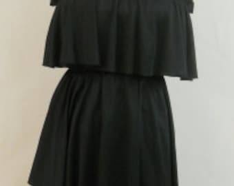 1970s Vintage Black Ruffled Layered Dress