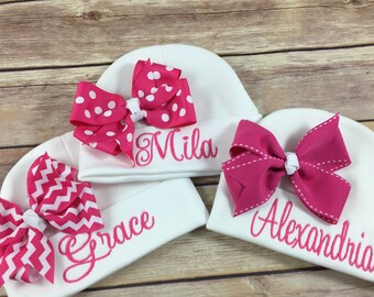 Personalized Baby Beanie Hat HOT PINK CHEVRON Monogrammed Baby Hat Embroidered Monogram Infant Girl Personalized Newborn Baby Shower Gift