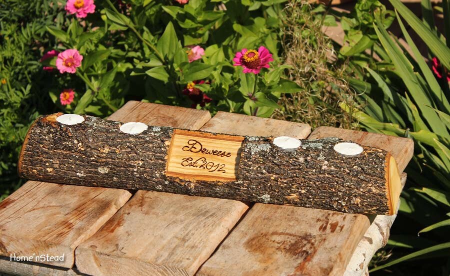 Rustic Log Holder Custom Names Centerpiece 20 Inch 4 Candle Rustic Log Holder Custom Names Centerpiece 20 Inch 4 Candle