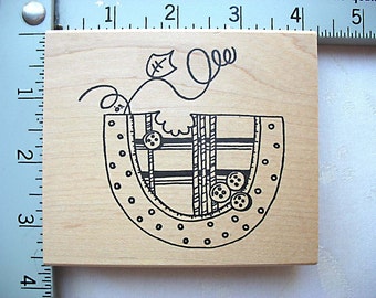 Imaginations Patchwork Plaid Button Watermelon DESTASH Rubber Stamp, Used Rubberstamp