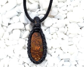 Boulder opal pendant, macrame pendant