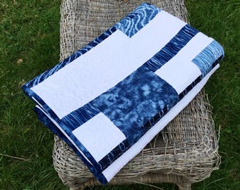 Batik Quilt For Sale Modern Geometric Blue Manly Masculine Quilt Handmade Large Lap Quilt Ready To Ship Quilted Contemporary Husband Gift