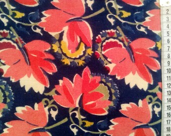 Floral Flanel, Organic Vintage Cotton, Natural Flanel, Red Floral Fabric, Sewing, Cotton Floral Fabric, Retro Fabric, By The Yard, Yardage