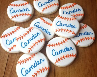 Personalized Baseball Cookies - Decorated Sugar Cookies - Baseball Birthday Party - Birthday Party favor - Baseball