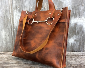 Handmade Leather Equestrian Tote - Horse Bit Bag in Autumn Harvest Leather by Stacy Leigh