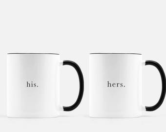 Set of 2 Coffee Mugs, His & Hers coffee mugs His and Her Coffee Mugs Wedding Gift Engagement Gift Anniversary Coffee Mug Husband Wife Mugs