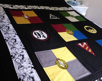 Harry Potter Quilt - Hogwarts-Haus-Quilt - Heiligtümer des Todes - Griffindor - Slytherin - Hufflepuff - Ravenclaw Quilt