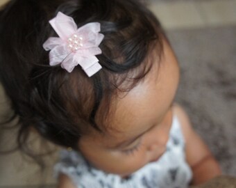 Pair of Pink Flower Hair Clips, Baby Hair Clips, Girls Hair Clips and Baby Barrettes