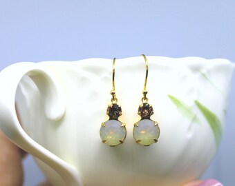 Swarovski Sand Opal & Smoke Topaz Rhinestone Double Set Drop