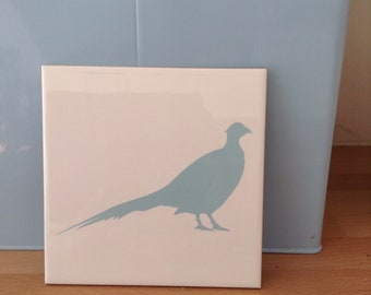 Ceramic tile with pheasant image