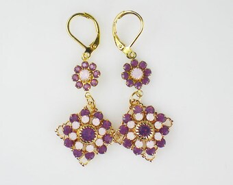 Purple & Pink Opal Rhinestone Earrings Swarovski Cyclamen Opal Rosewater Opal Drop Earrings