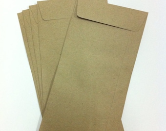 Kraft Envelopes - Long Envelopes - set of 20 - 4.5 x 9.25 in -open end - recycled paper/Eco friendly brown paper