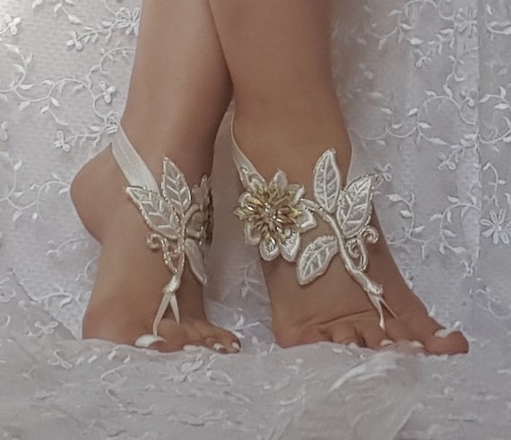 bridal anklet, ivory gold flower lace anklet, Beach wedding barefoot sandals, bangle, wedding anklet, anklet, flower foot sandal