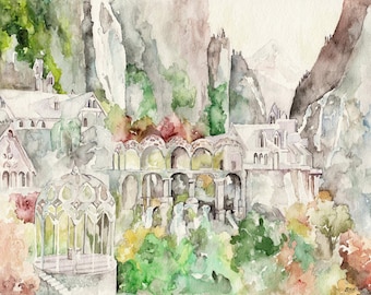 Rivendell Painting - Print from Original Watercolor Painting, "Imladris", Lord of the Rings, The Hobbit