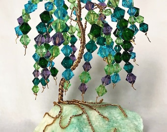 Glass Bead Gem Tree Sculpture on Amazonite Base