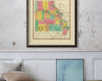 Missouri Vintage Map, US State Map, Missouri Map, Color Map of Missouri, Printable Map, Vintage Map- CP029
