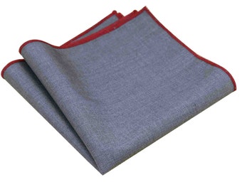 Grey Pocket Square with Red Stitching Groomsmen Pocket Squares